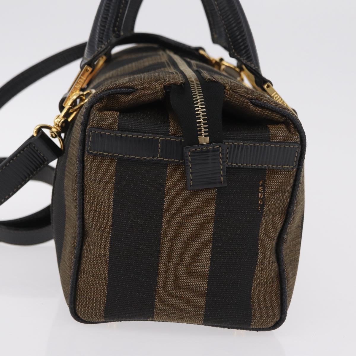 FENDI Pecan Mini Boston Bag Canvas 2way Brown Gold Tone Auth mr3030A