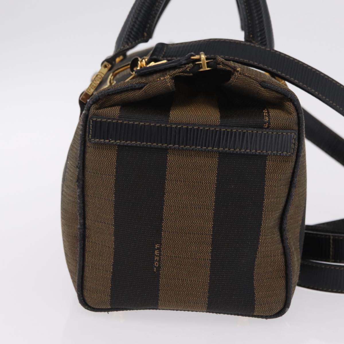 FENDI Pecan Mini Boston Bag Canvas 2way Brown Gold Tone Auth mr3030A