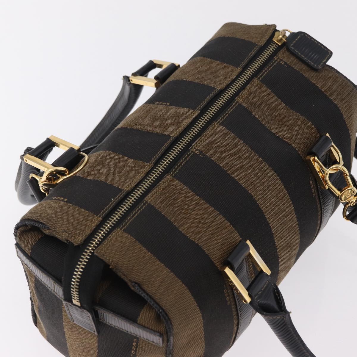 FENDI Pecan Mini Boston Bag Canvas 2way Brown Gold Tone Auth mr3030A