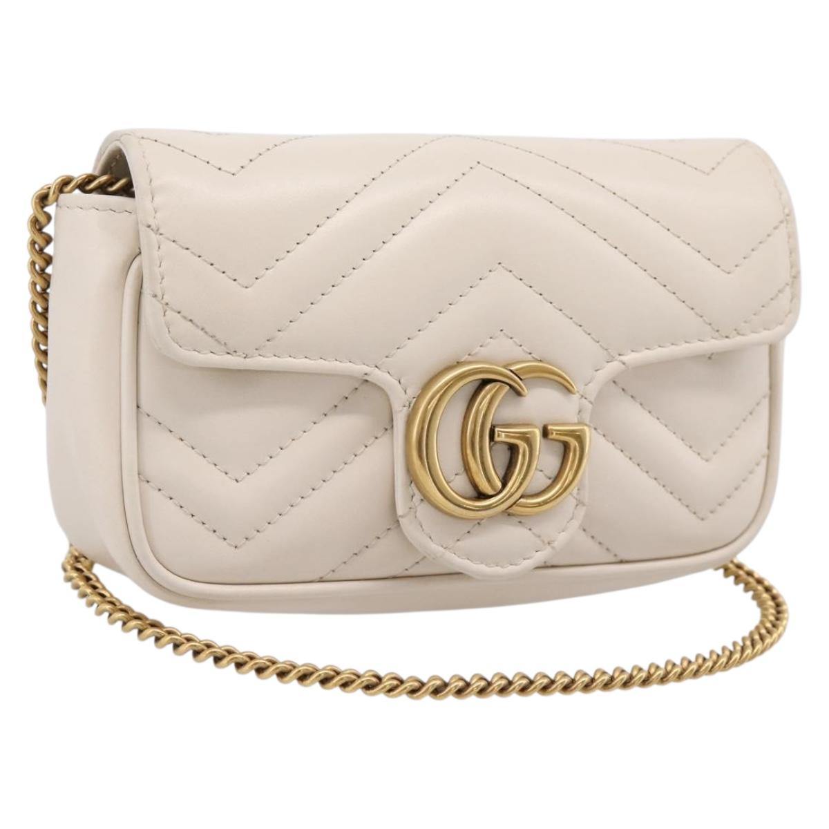 GUCCI Chain Shoulder Bag Leather Beige Gold Tone 476433 Auth mr3031V