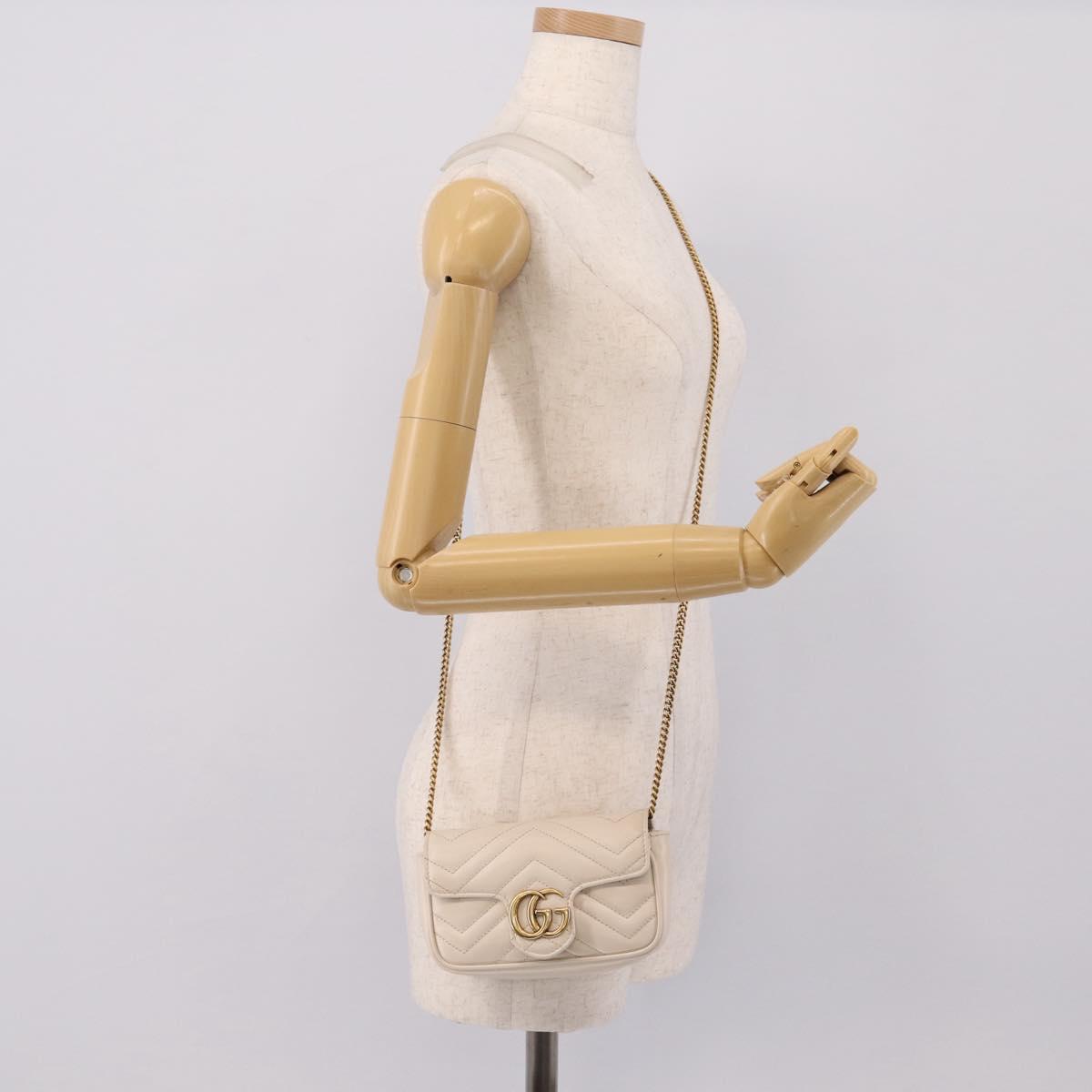GUCCI Chain Shoulder Bag Leather Beige Gold Tone 476433 Auth mr3031V