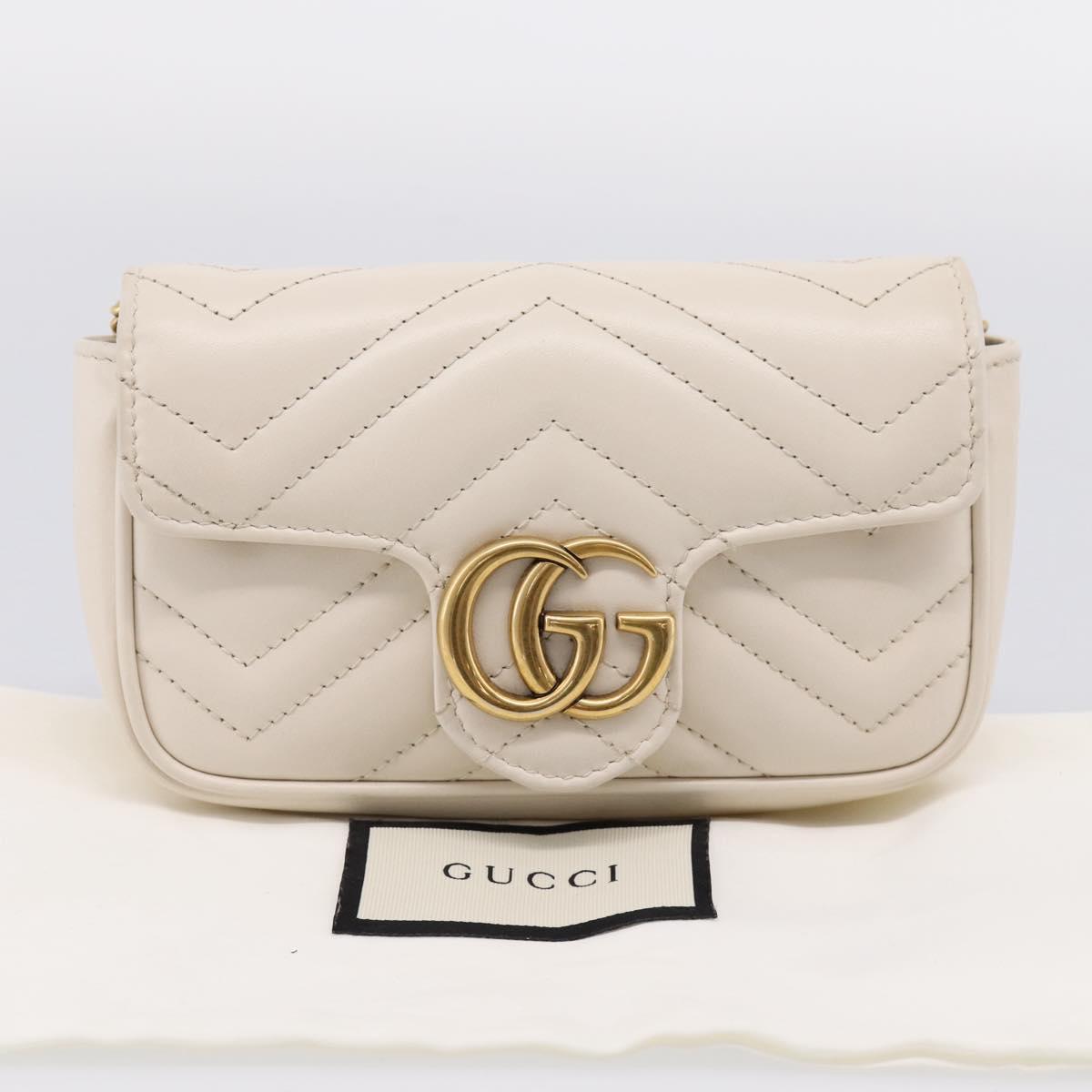 GUCCI Chain Shoulder Bag Leather Beige Gold Tone 476433 Auth mr3031V