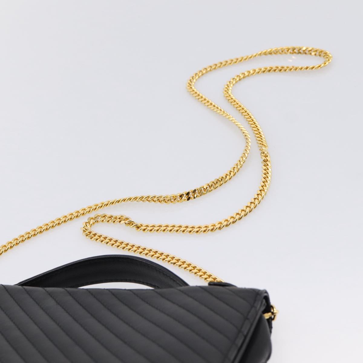 CELINE Hand Bag Leather 2way Black Gold Tone Auth mr3033V