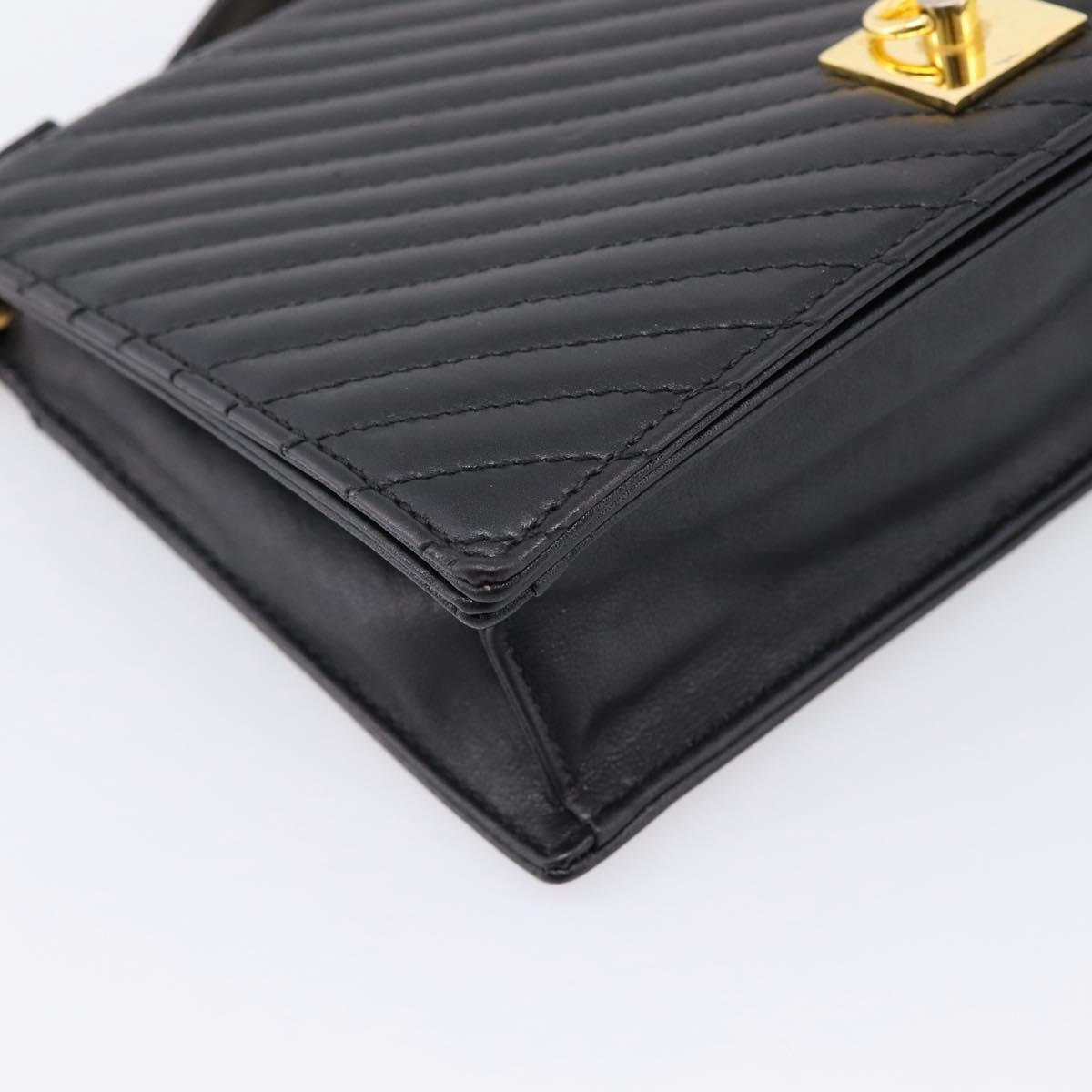 CELINE Hand Bag Leather 2way Black Gold Tone Auth mr3033V