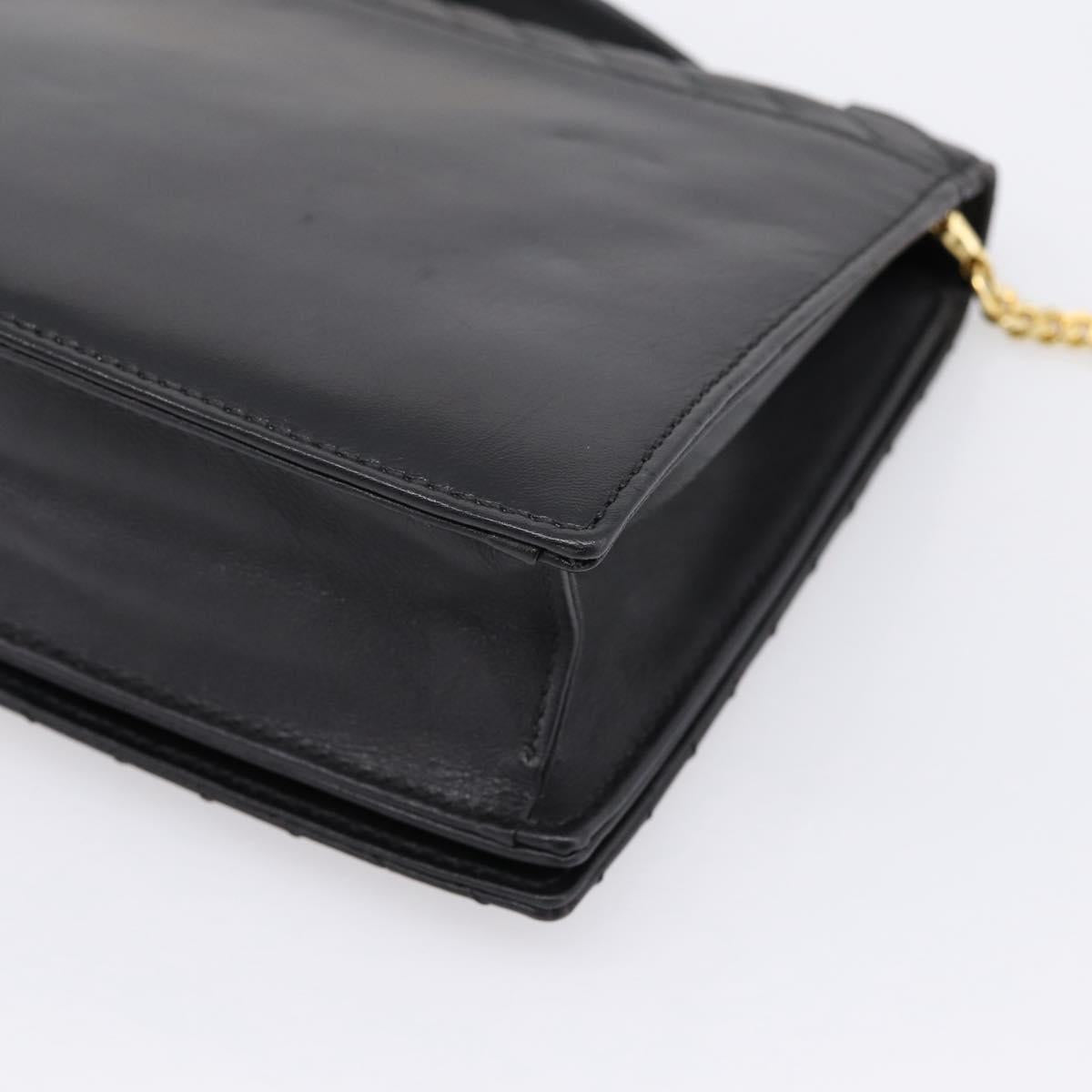 CELINE Hand Bag Leather 2way Black Gold Tone Auth mr3033V