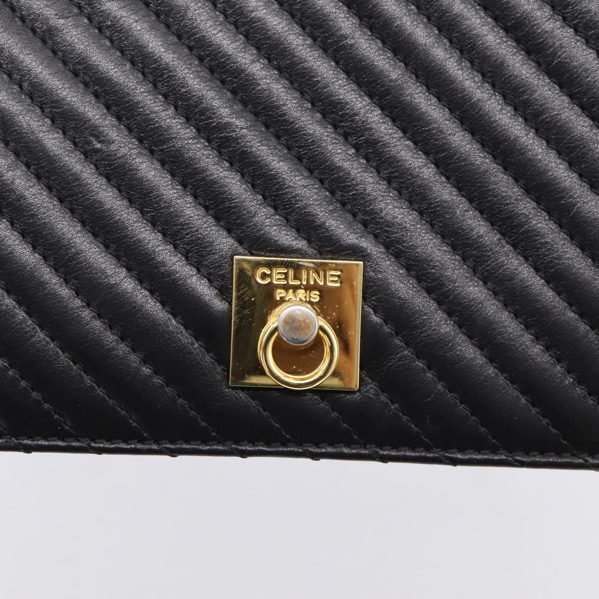 CELINE Hand Bag Leather 2way Black Gold Tone Auth mr3033V