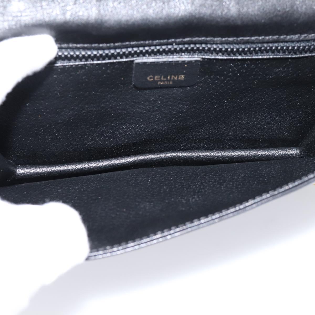 CELINE Hand Bag Leather 2way Black Gold Tone Auth mr3033V