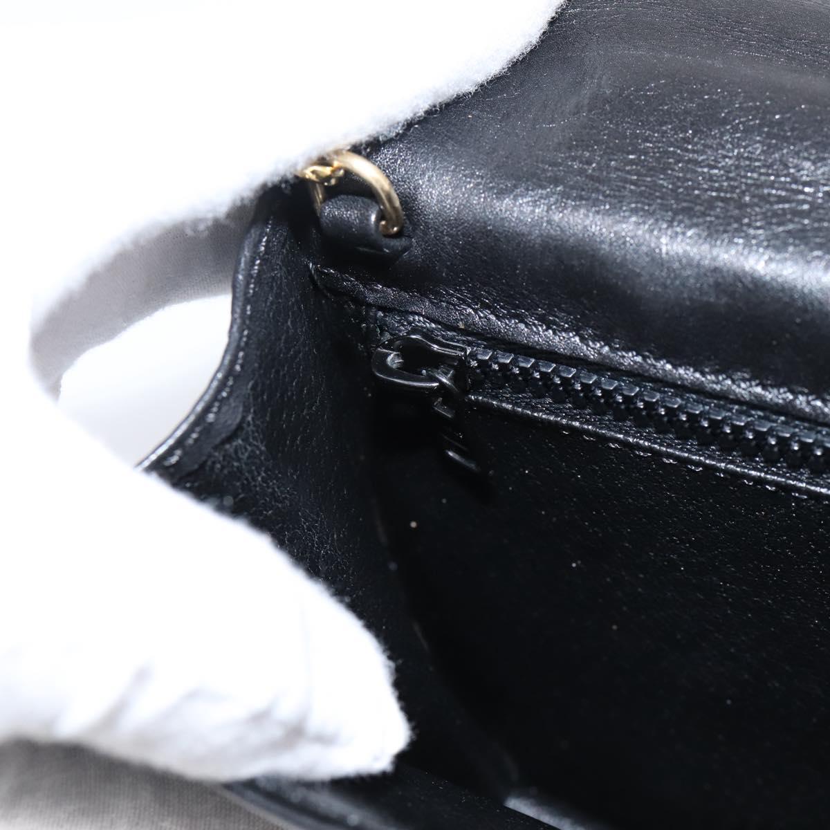 CELINE Hand Bag Leather 2way Black Gold Tone Auth mr3033V