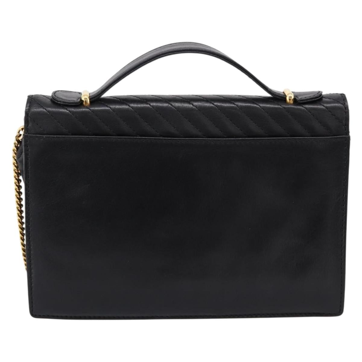 CELINE Hand Bag Leather 2way Black Gold Tone Auth mr3033V