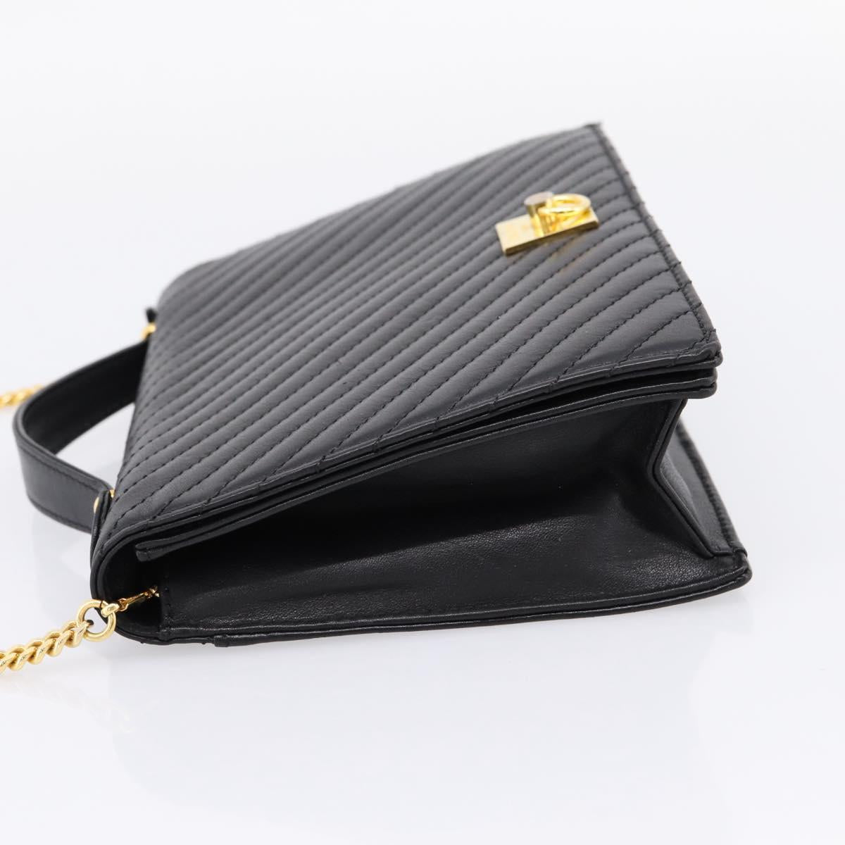 CELINE Hand Bag Leather 2way Black Gold Tone Auth mr3033V