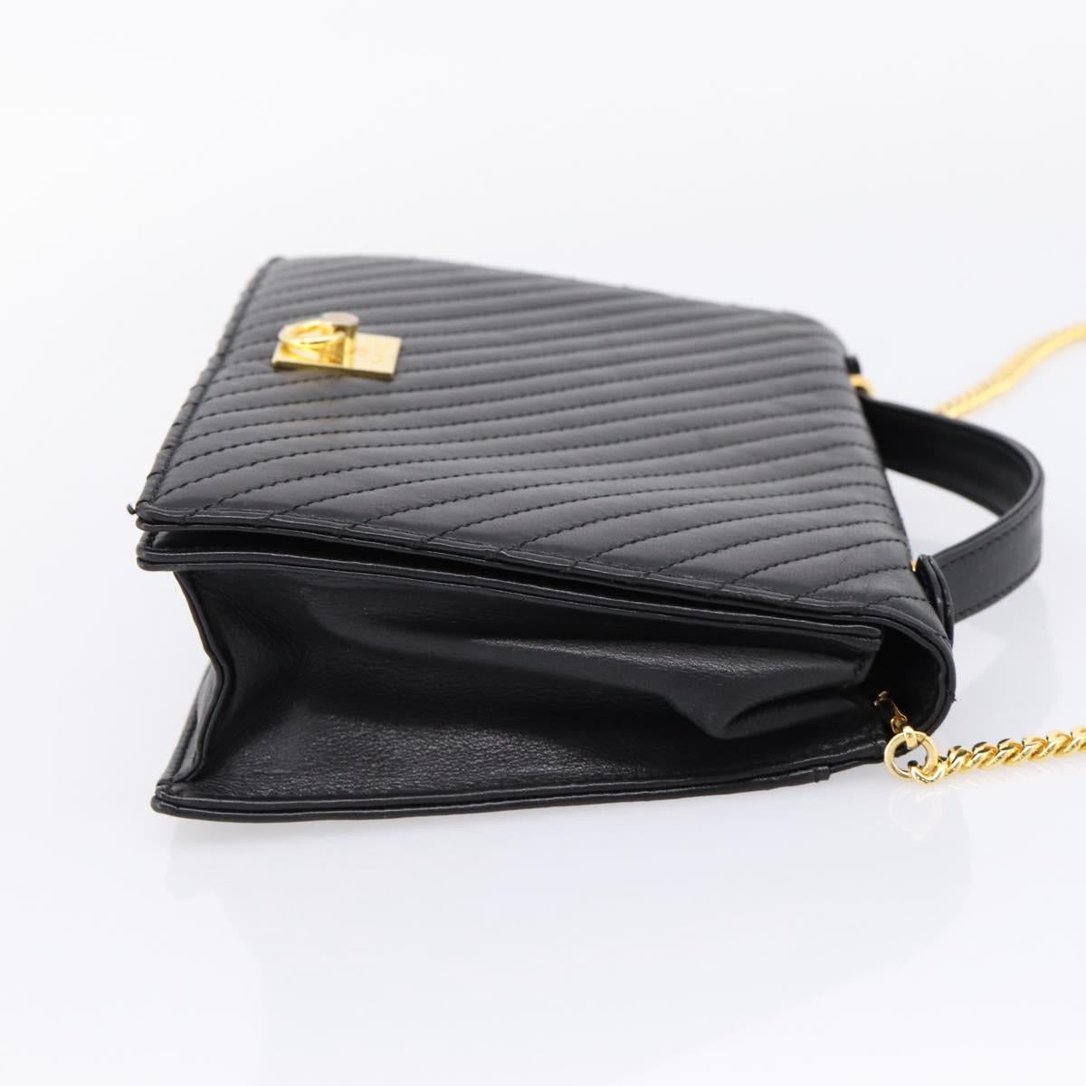 CELINE Hand Bag Leather 2way Black Gold Tone Auth mr3033V