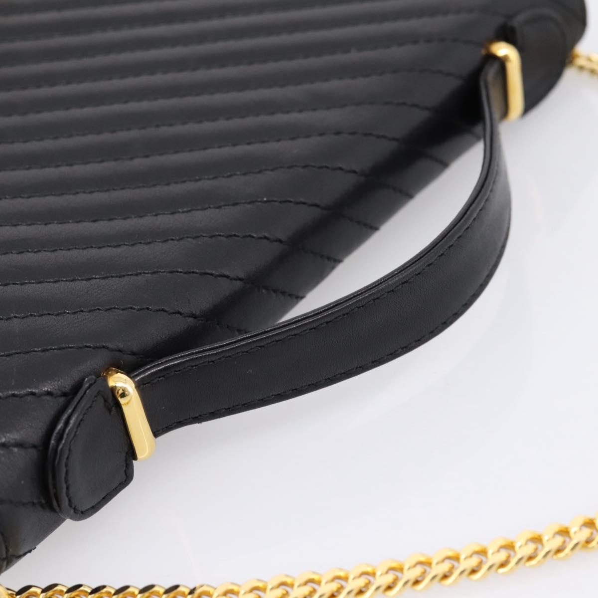 CELINE Hand Bag Leather 2way Black Gold Tone Auth mr3033V