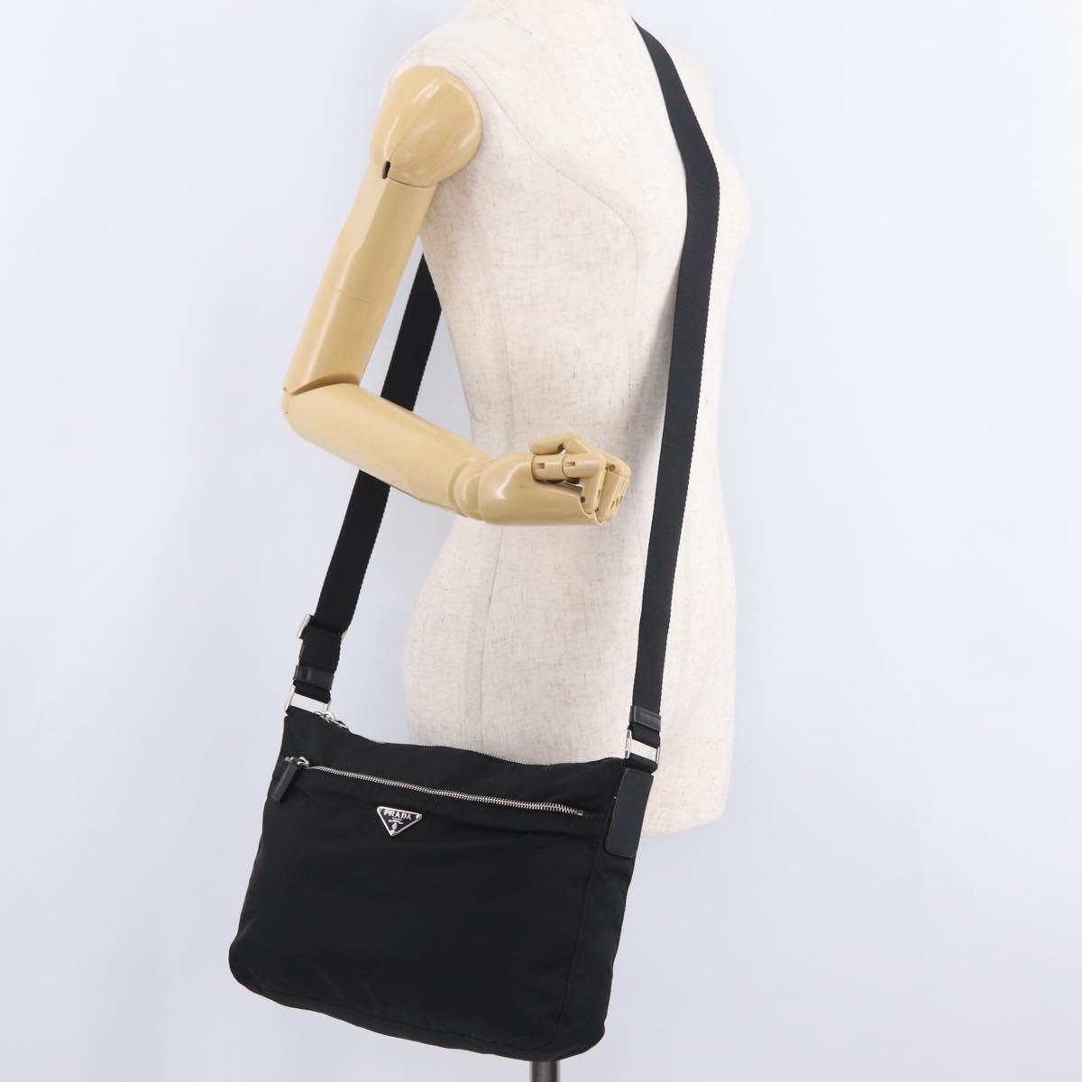 PRADA Shoulder Bag Nylon Black Silver Auth mr3036A