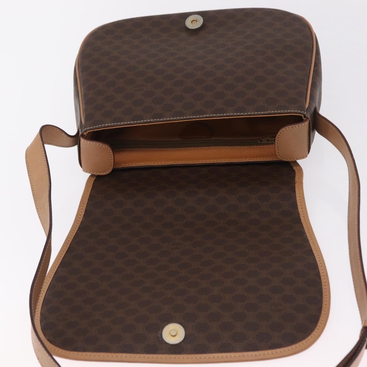 CELINE Macadam Shoulder Bag PVC Brown Gold Tone Auth mr3037A