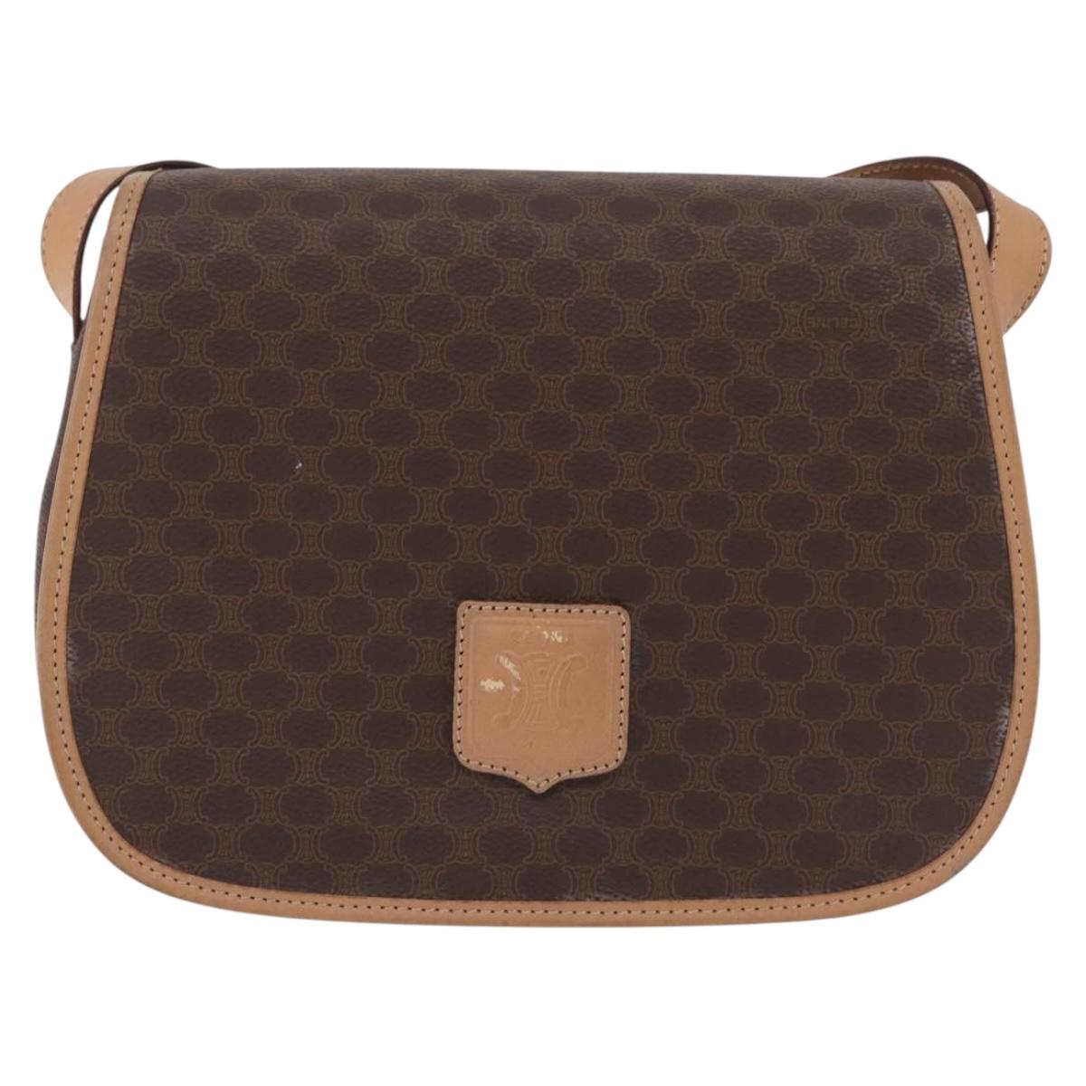 CELINE Macadam Shoulder Bag PVC Brown Gold Tone Auth mr3037A
