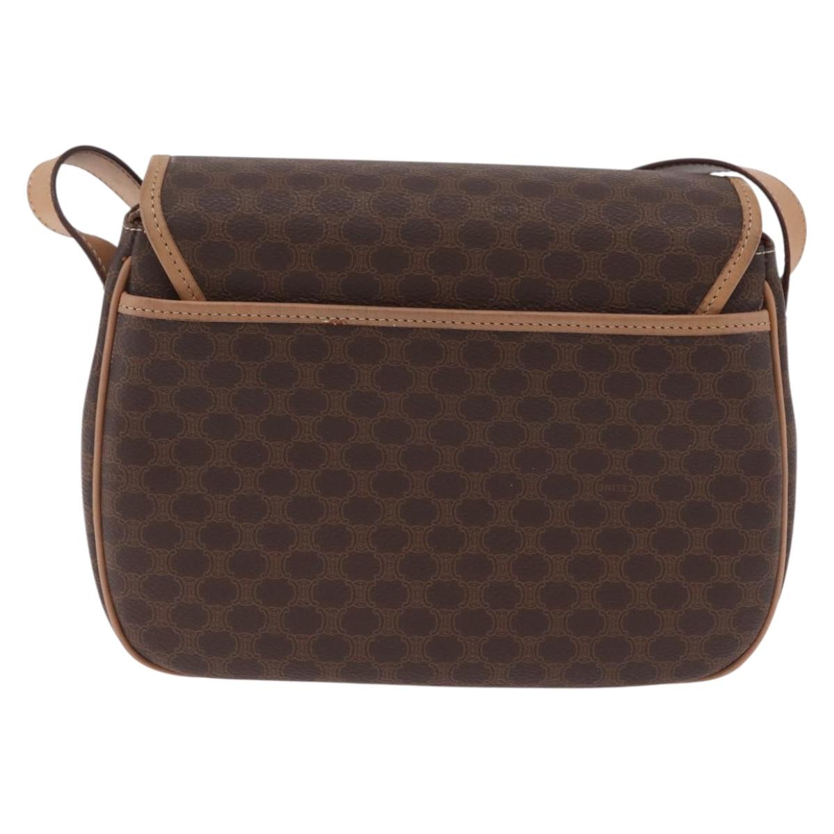 CELINE Macadam Shoulder Bag PVC Brown Gold Tone Auth mr3037A