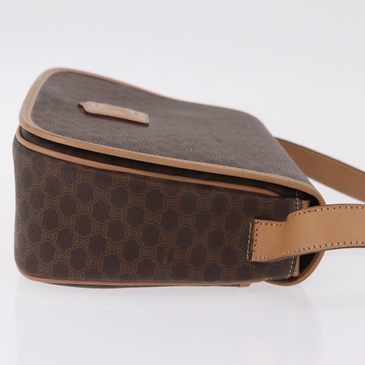 CELINE Macadam Shoulder Bag PVC Brown Gold Tone Auth mr3037A