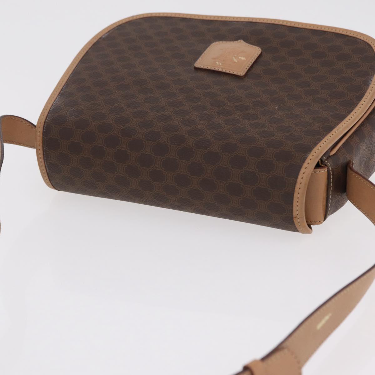 CELINE Macadam Shoulder Bag PVC Brown Gold Tone Auth mr3037A