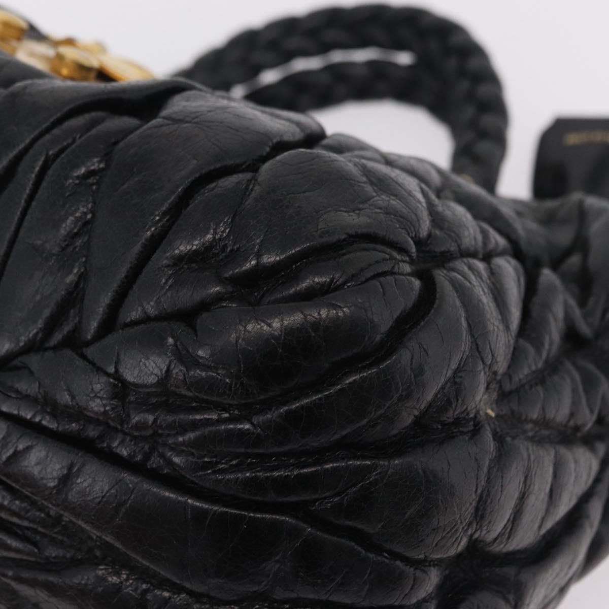 Miu Miu Hand Bag Leather Black Gold Tone Auth mr3040A