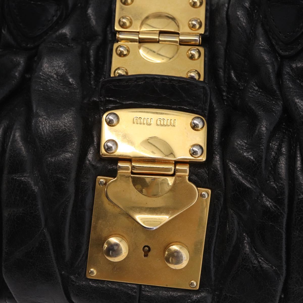 Miu Miu Hand Bag Leather Black Gold Tone Auth mr3040A