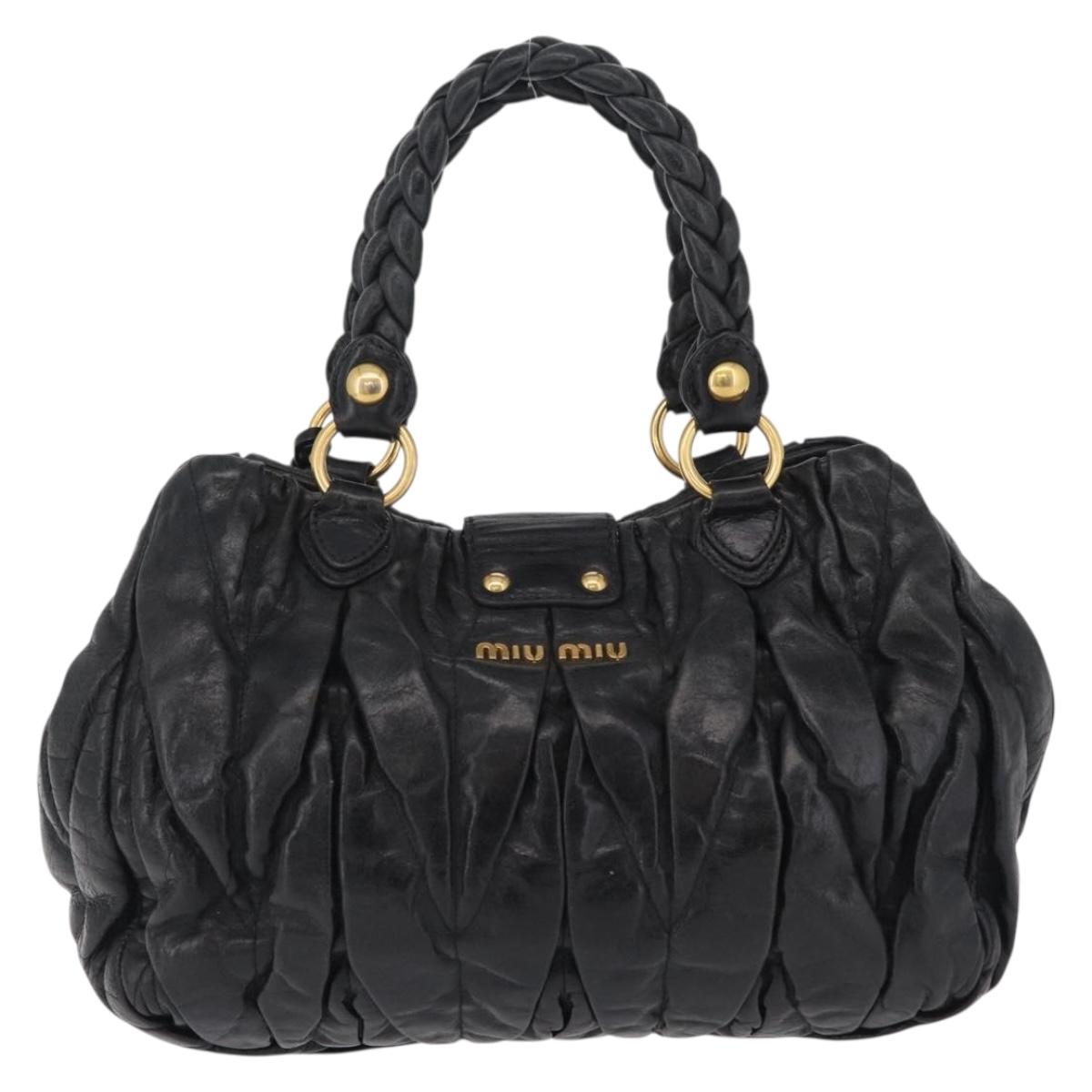 Miu Miu Hand Bag Leather Black Gold Tone Auth mr3040A