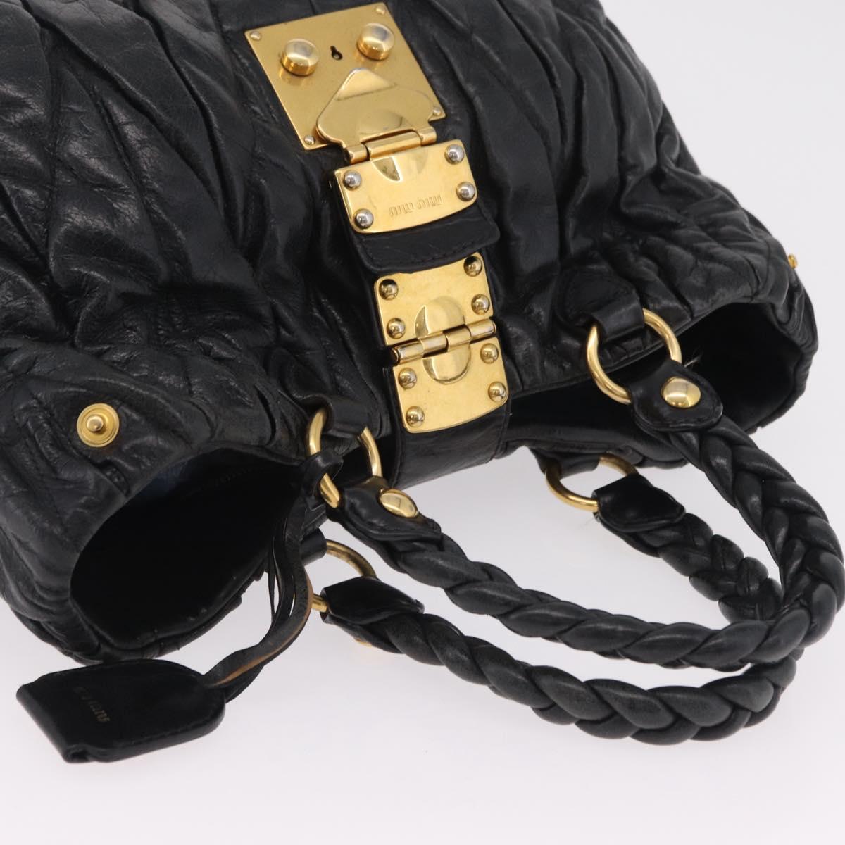Miu Miu Hand Bag Leather Black Gold Tone Auth mr3040A