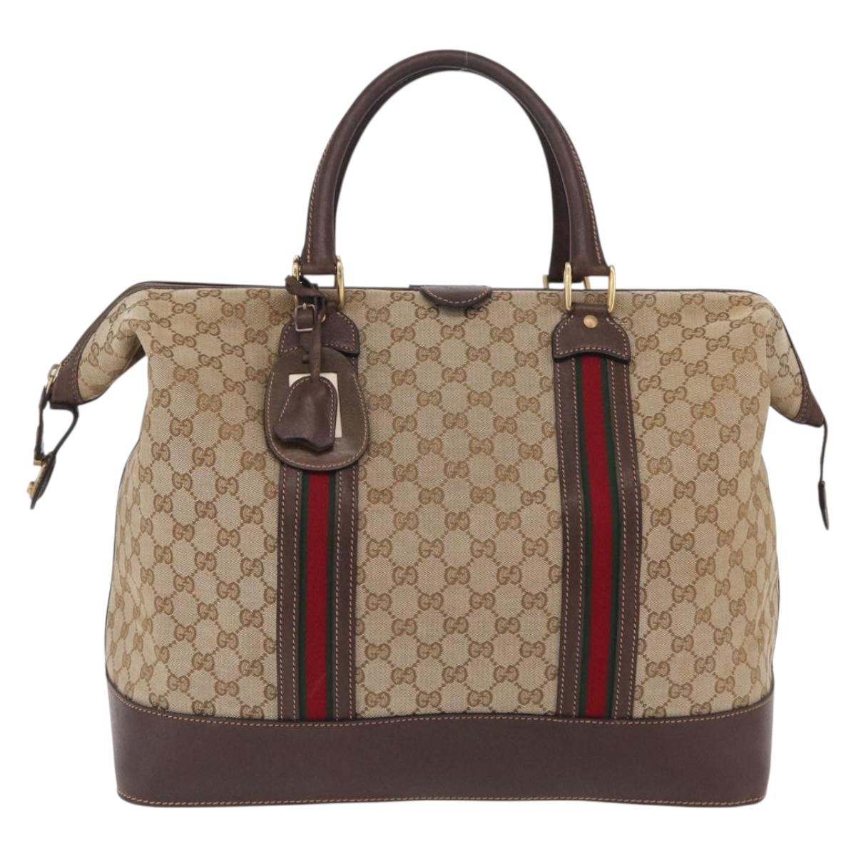 GUCCI GG Canvas Web Sherry Line Boston Bag Beige Gold Tone Auth mr3043