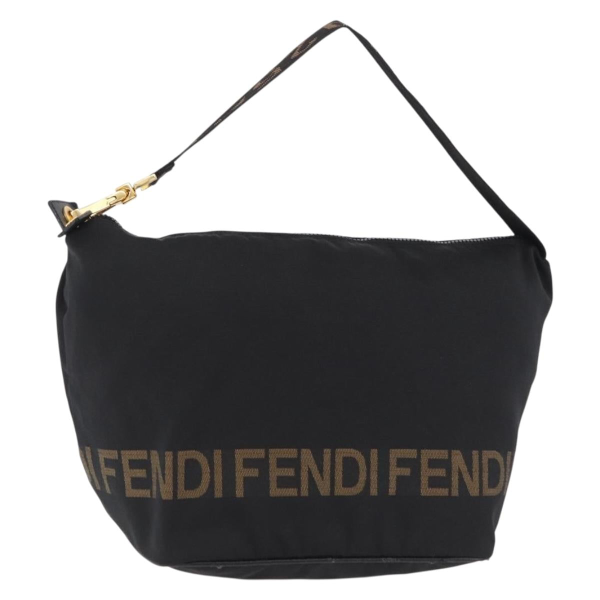 FENDI Shoulder Bag Canvas Black Gold Tone Auth mr3048A