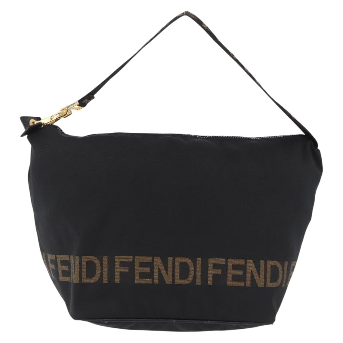 FENDI Shoulder Bag Canvas Black Gold Tone Auth mr3048A