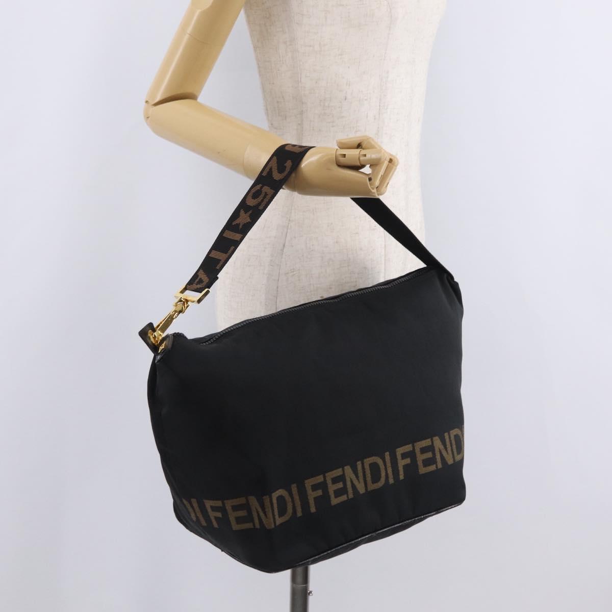 FENDI Shoulder Bag Canvas Black Gold Tone Auth mr3048A