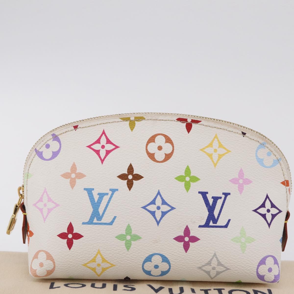 LOUIS VUITTON Monogram Multicolor Pochette Cosmetic PM White M47354 Auth mr3050V