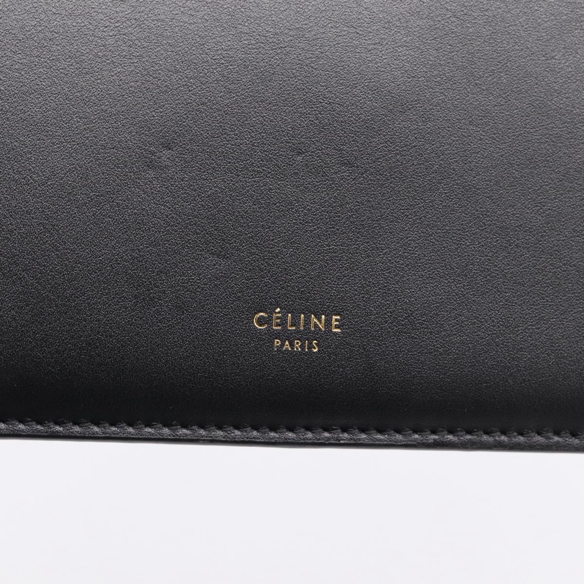 CELINE Soft Clasp Medium Shoulder Bag Leather Black Gold Tone Auth mr3051SM