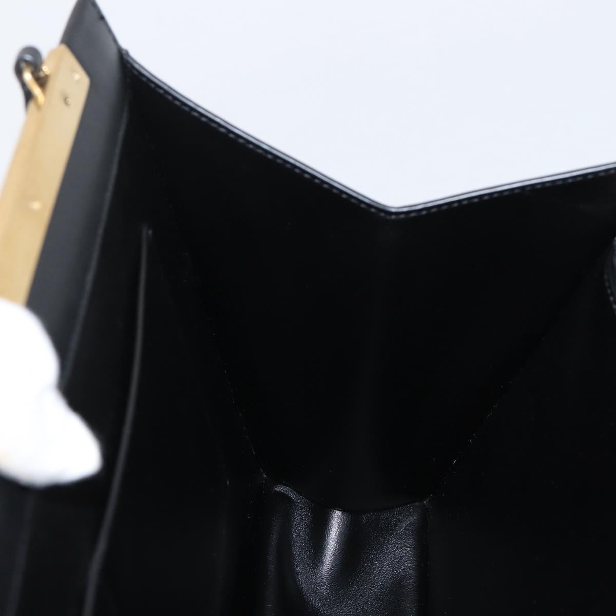 CELINE Soft Clasp Medium Shoulder Bag Leather Black Gold Tone Auth mr3051SM
