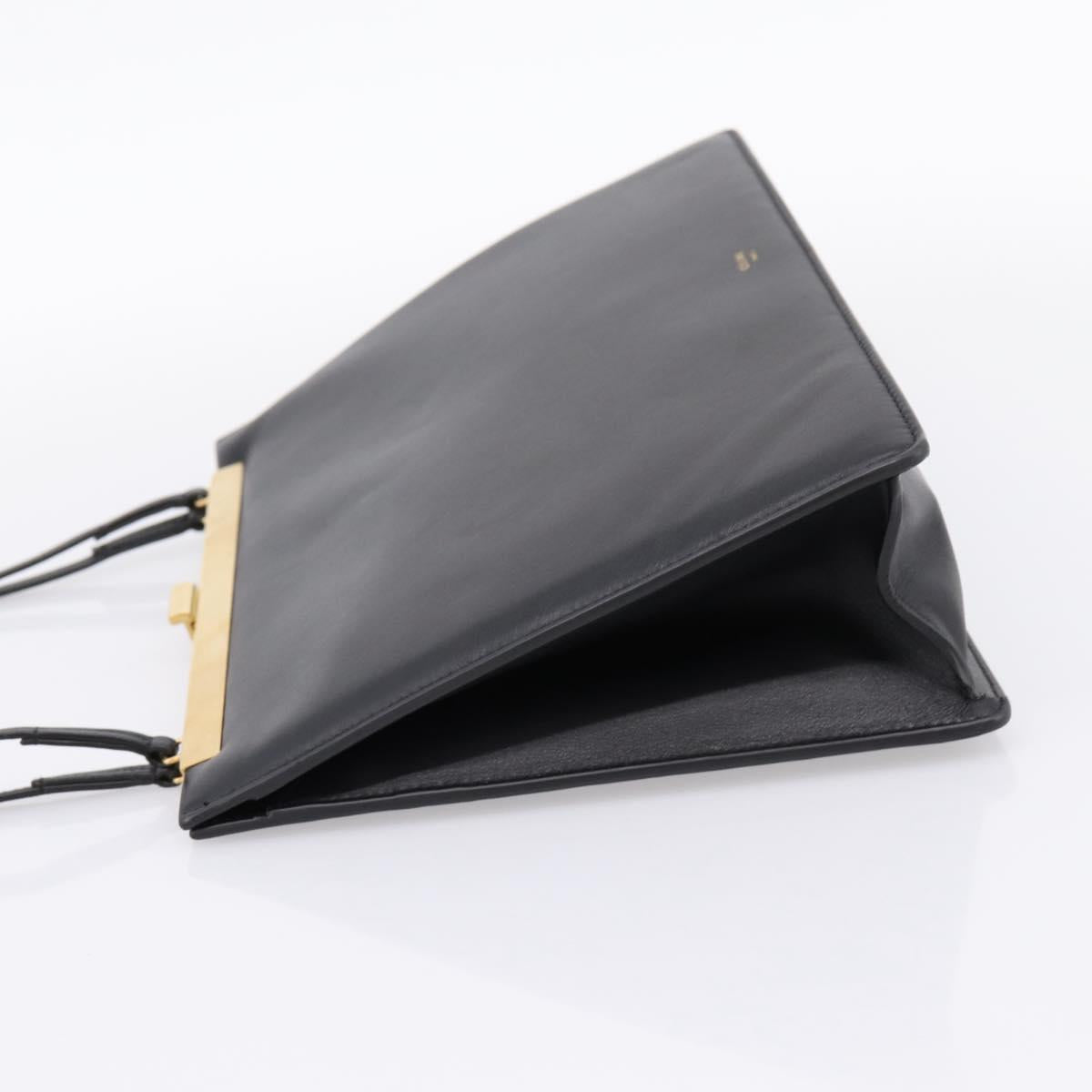 CELINE Soft Clasp Medium Shoulder Bag Leather Black Gold Tone Auth mr3051SM