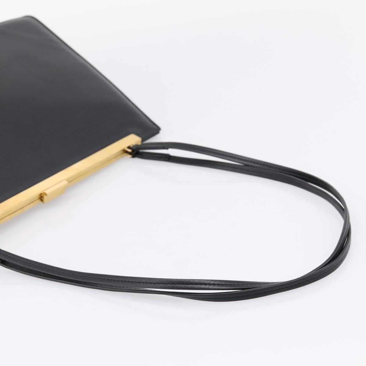 CELINE Soft Clasp Medium Shoulder Bag Leather Black Gold Tone Auth mr3051SM