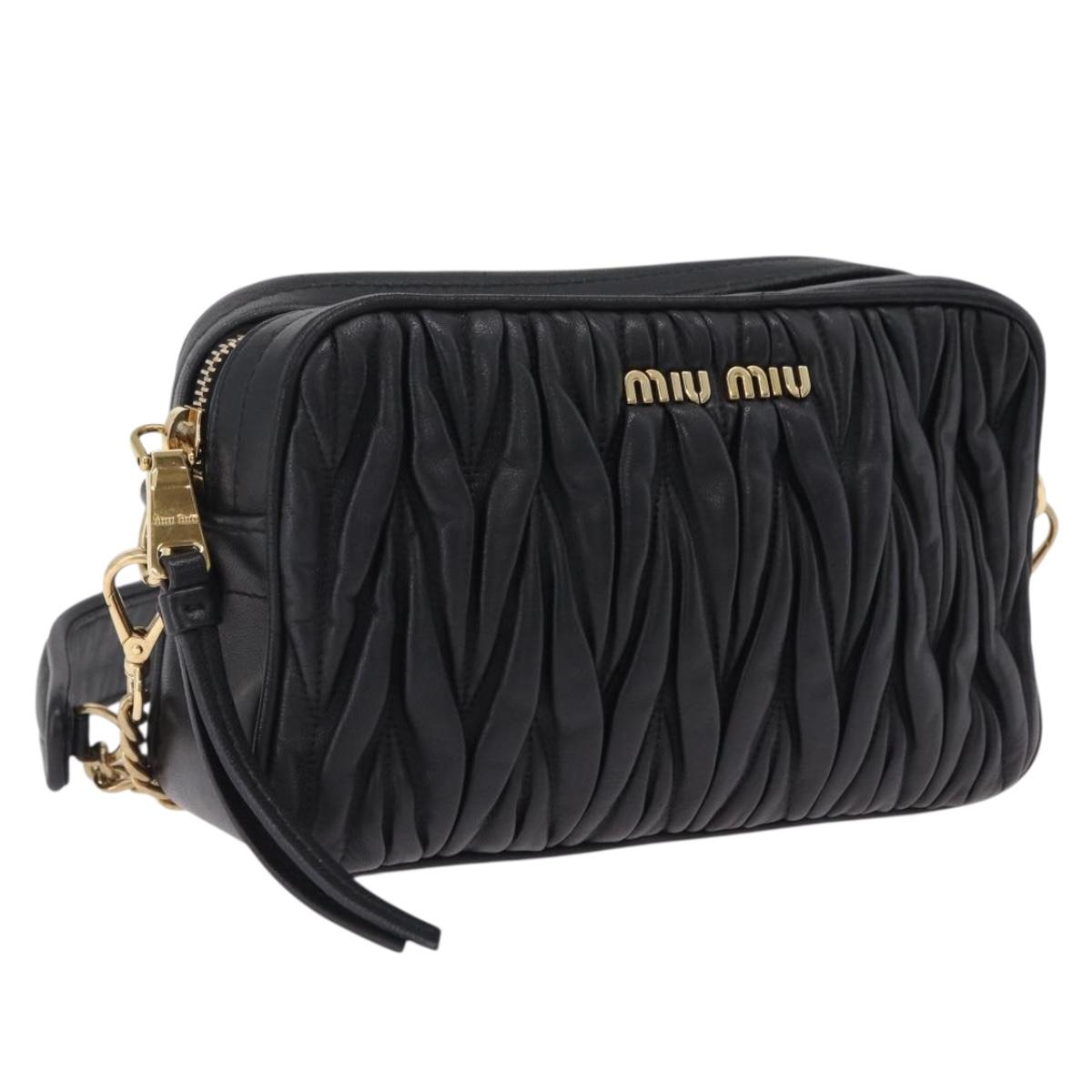 Miu Miu Chain Shoulder Bag Leather Black Gold Tone Auth mr3052V