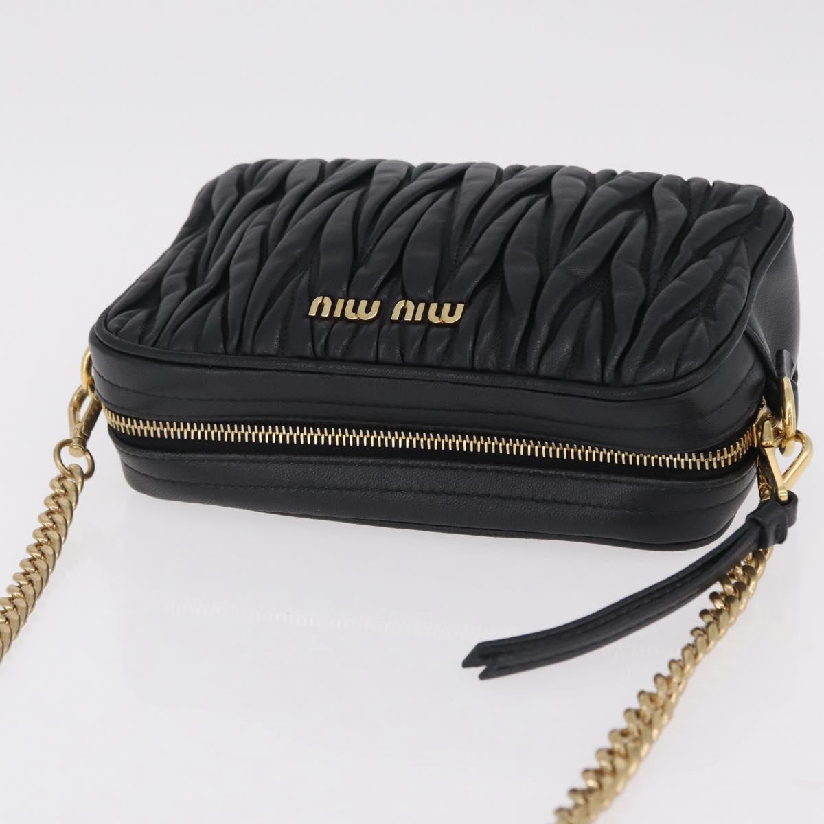 Miu Miu Chain Shoulder Bag Leather Black Gold Tone Auth mr3052V