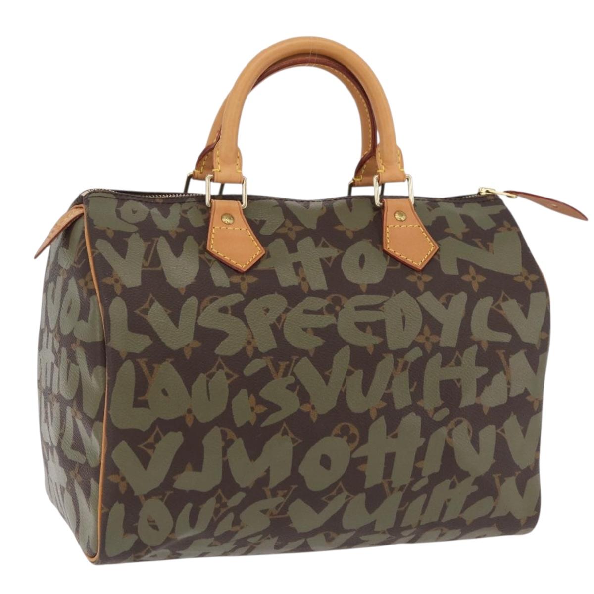 LOUIS VUITTON Monogram Graffiti Speedy 30 Hand Bag Khaki M92194 LV Auth mr3054SAV