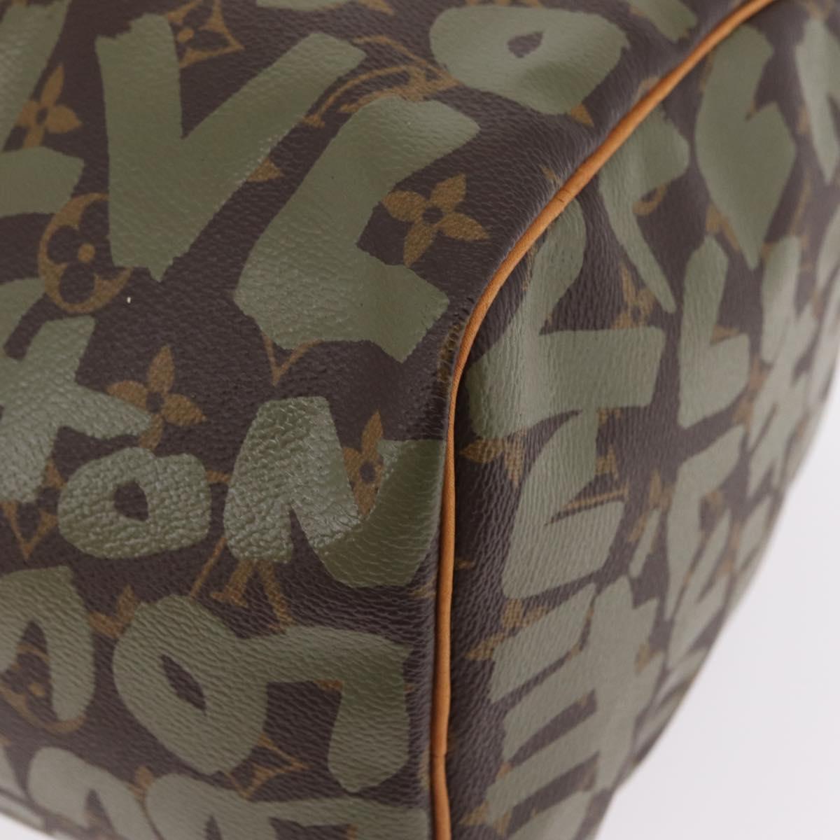 LOUIS VUITTON Monogram Graffiti Speedy 30 Hand Bag Khaki M92194 LV Auth mr3054SAV