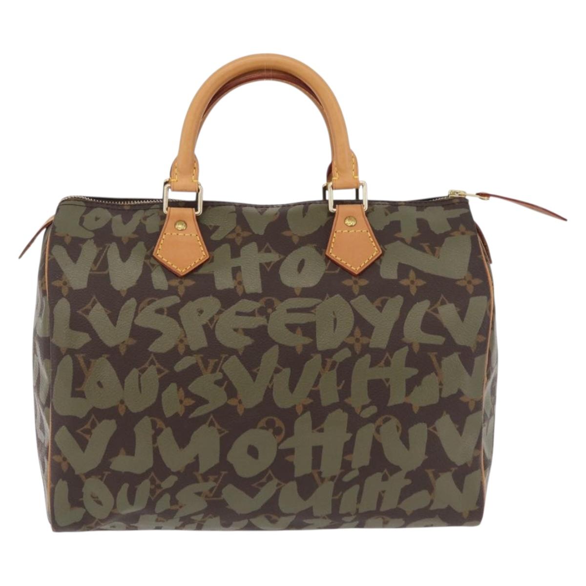 LOUIS VUITTON Monogram Graffiti Speedy 30 Hand Bag Khaki M92194 LV Auth mr3054SAV
