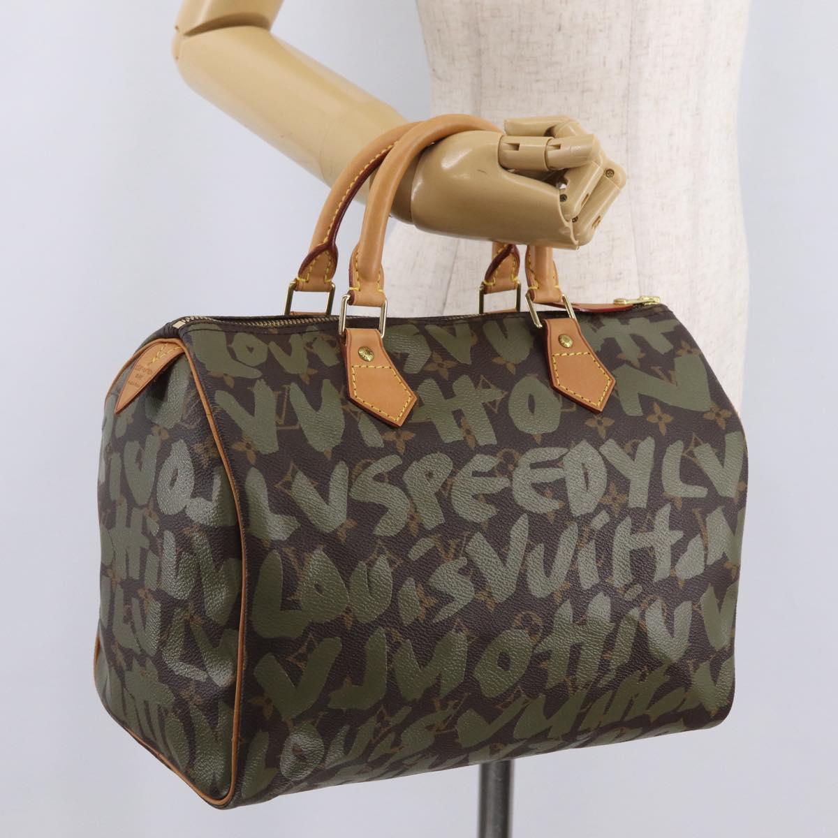 LOUIS VUITTON Monogram Graffiti Speedy 30 Hand Bag Khaki M92194 LV Auth mr3054SAV