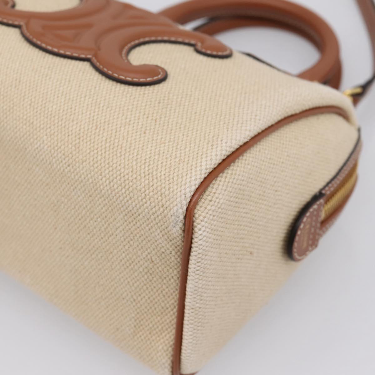 CELINE Hand Bag Canvas 2way Beige Gold Tone Auth mr3055V