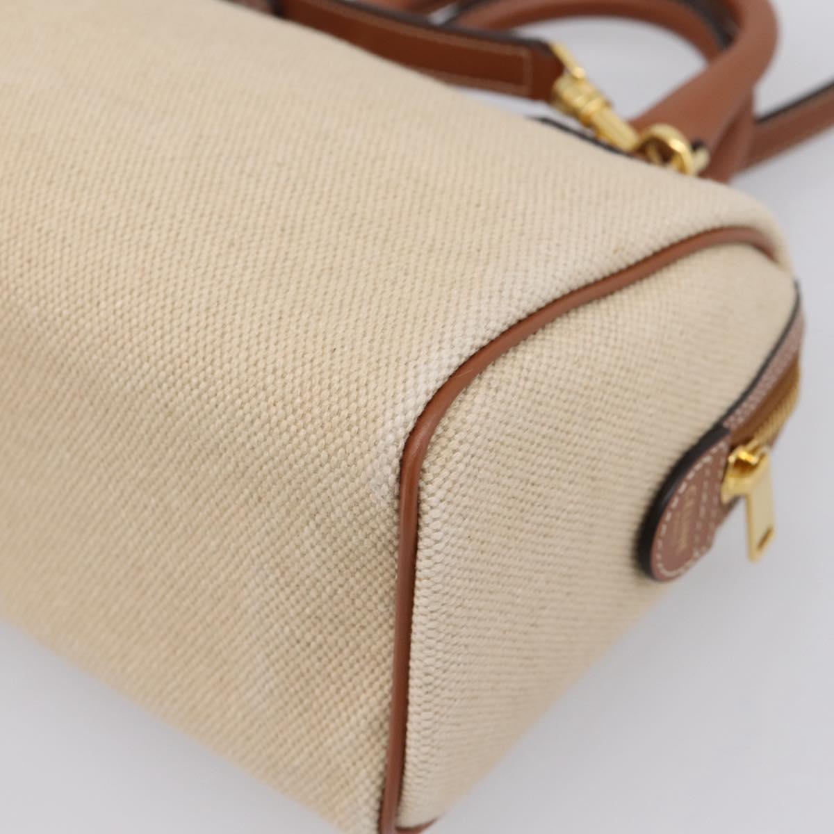 CELINE Hand Bag Canvas 2way Beige Gold Tone Auth mr3055V