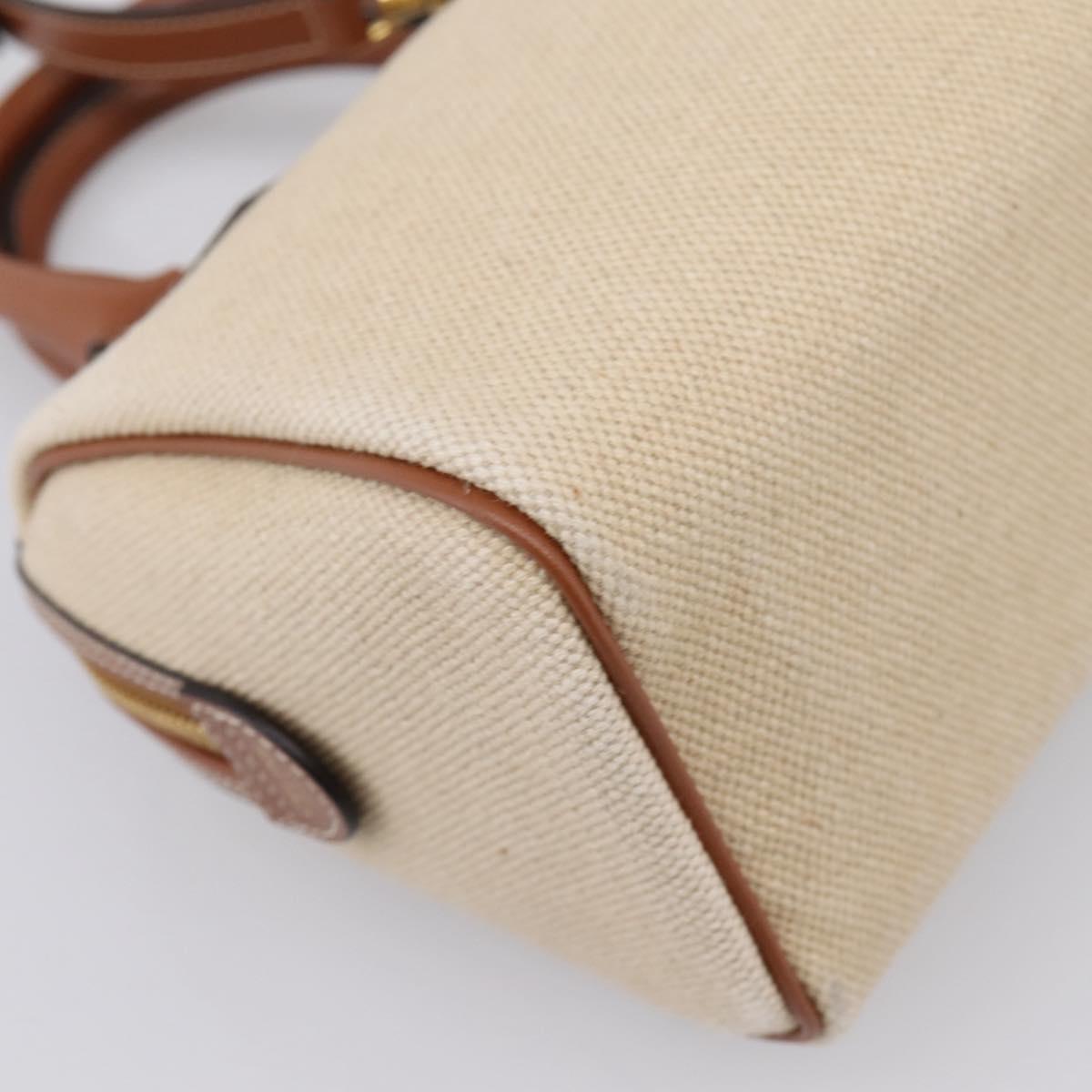 CELINE Hand Bag Canvas 2way Beige Gold Tone Auth mr3055V