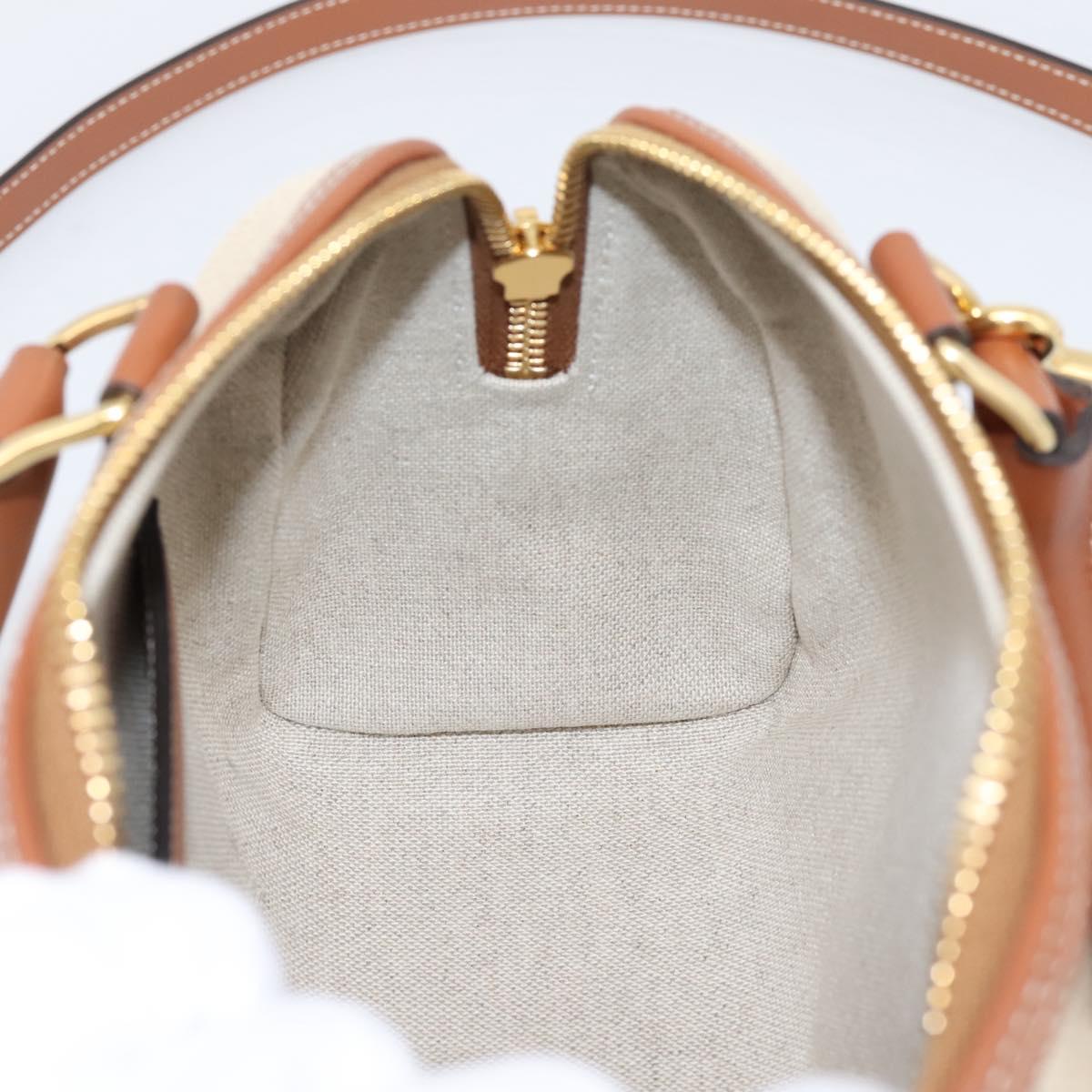 CELINE Hand Bag Canvas 2way Beige Gold Tone Auth mr3055V