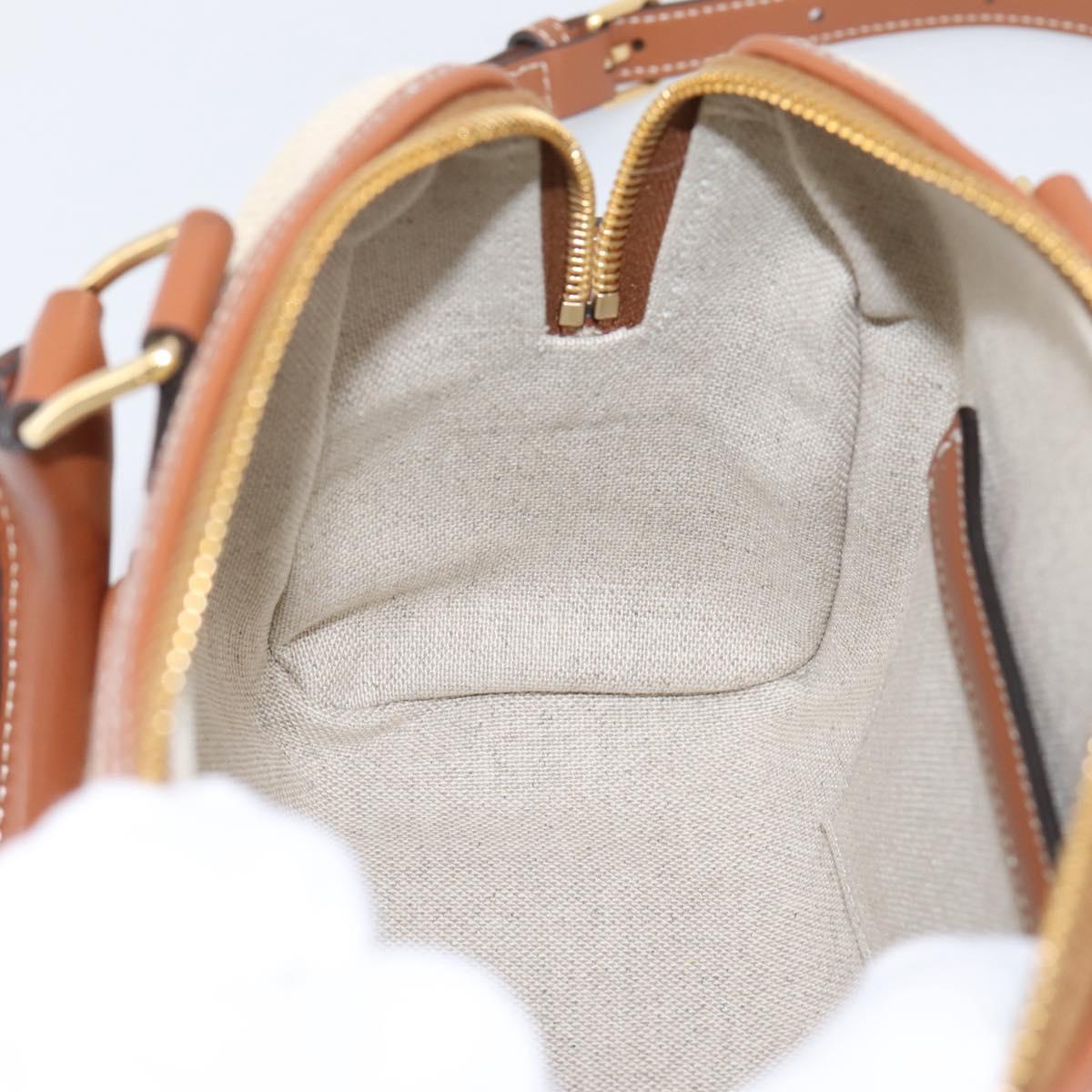 CELINE Hand Bag Canvas 2way Beige Gold Tone Auth mr3055V
