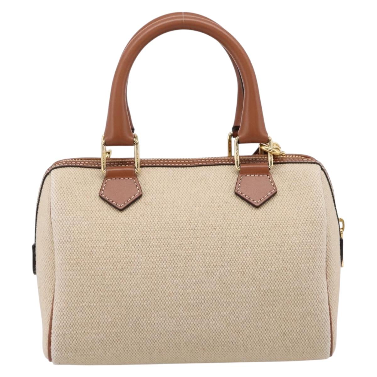 CELINE Hand Bag Canvas 2way Beige Gold Tone Auth mr3055V