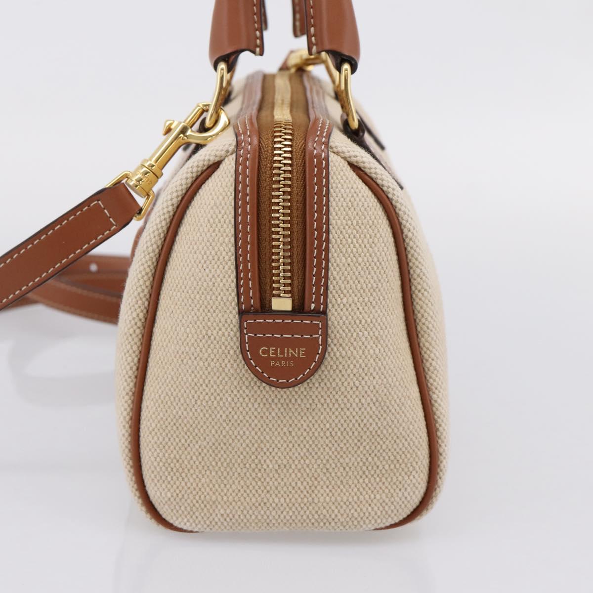 CELINE Hand Bag Canvas 2way Beige Gold Tone Auth mr3055V
