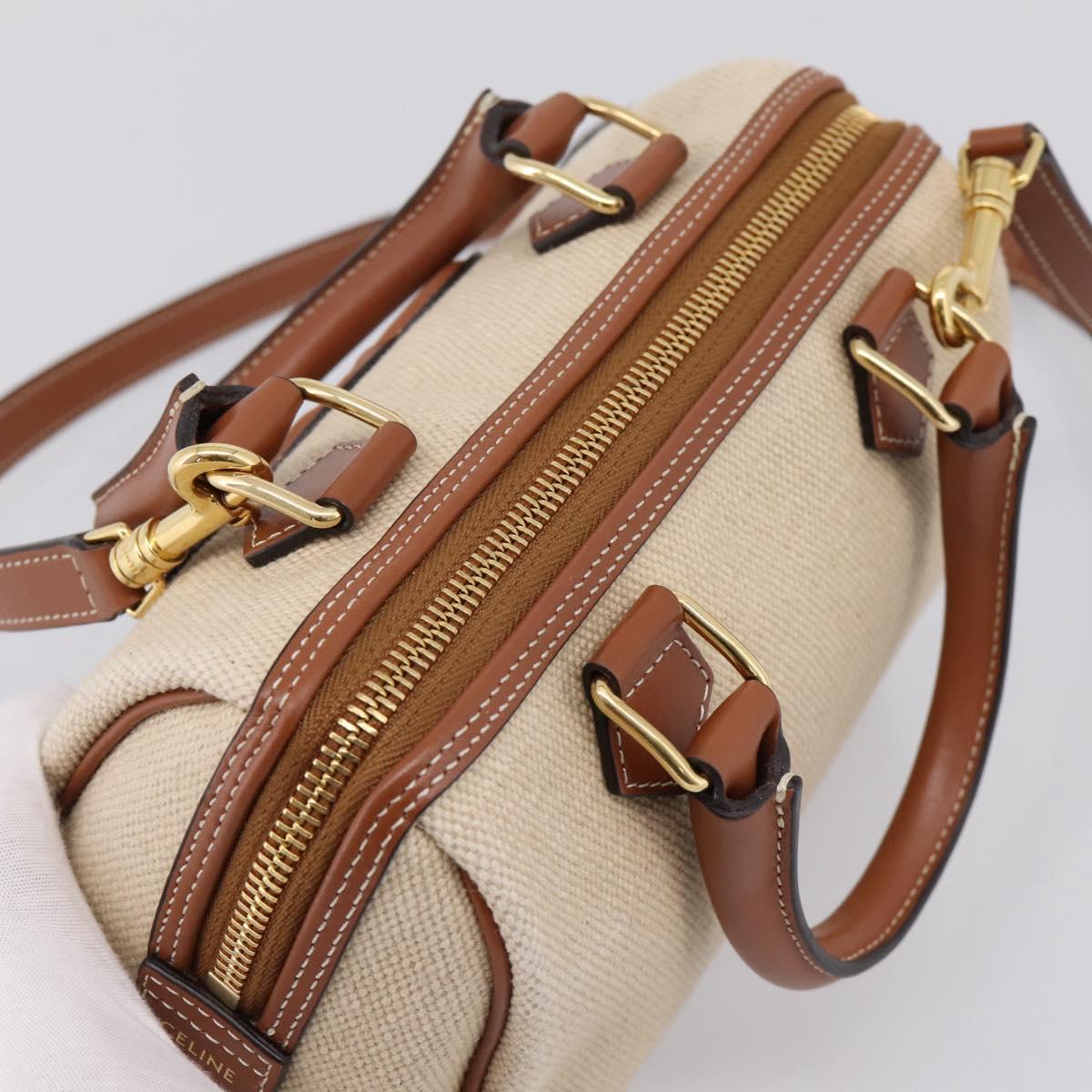 CELINE Hand Bag Canvas 2way Beige Gold Tone Auth mr3055V