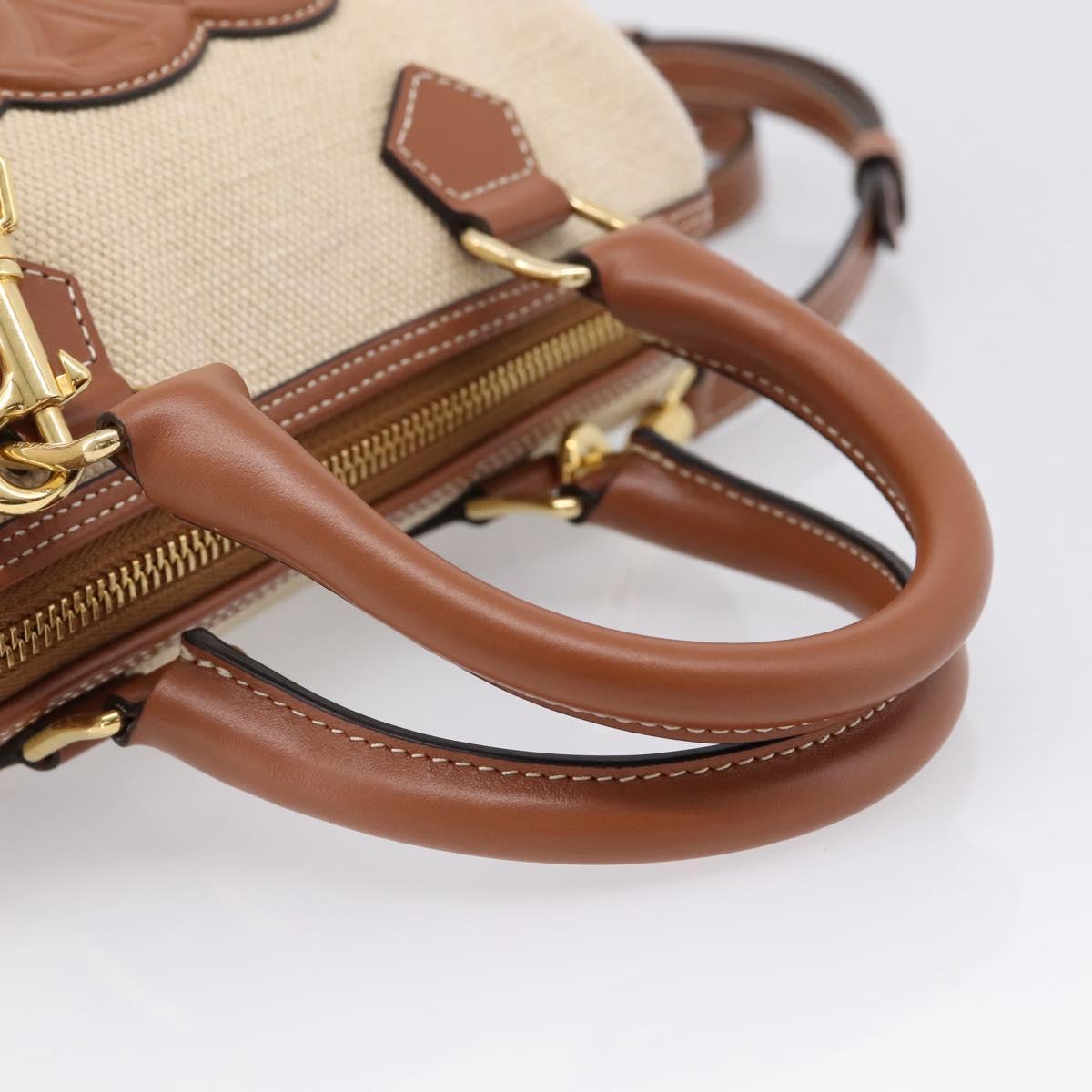 CELINE Hand Bag Canvas 2way Beige Gold Tone Auth mr3055V